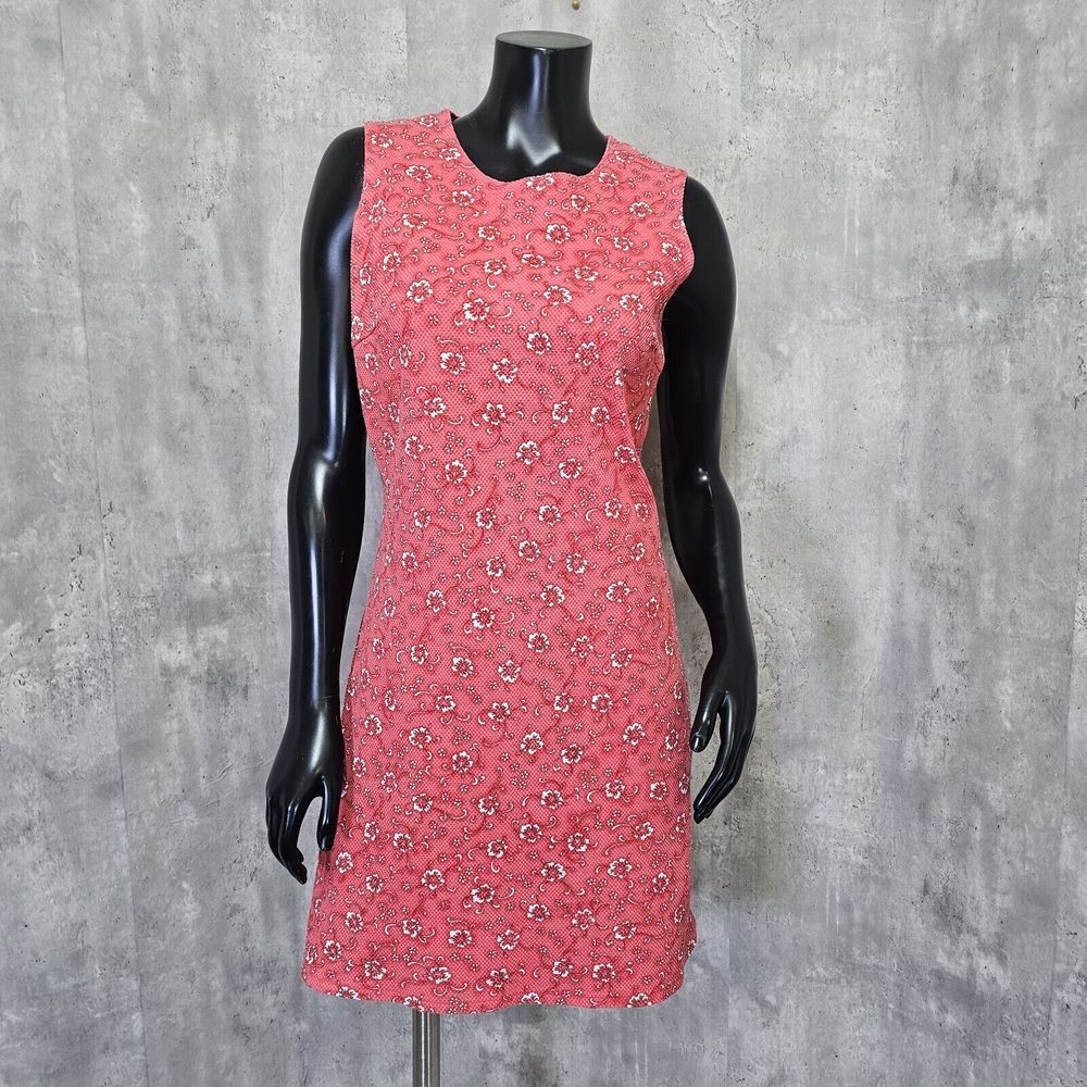 Vintage 90s Y2K‎ David Wayne Womens M Red Hibiscus Floral Textured Tank Dress